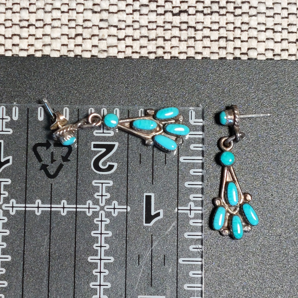 Turquoise Sterling Silver Dangle Earrings - Picture 9 of 11